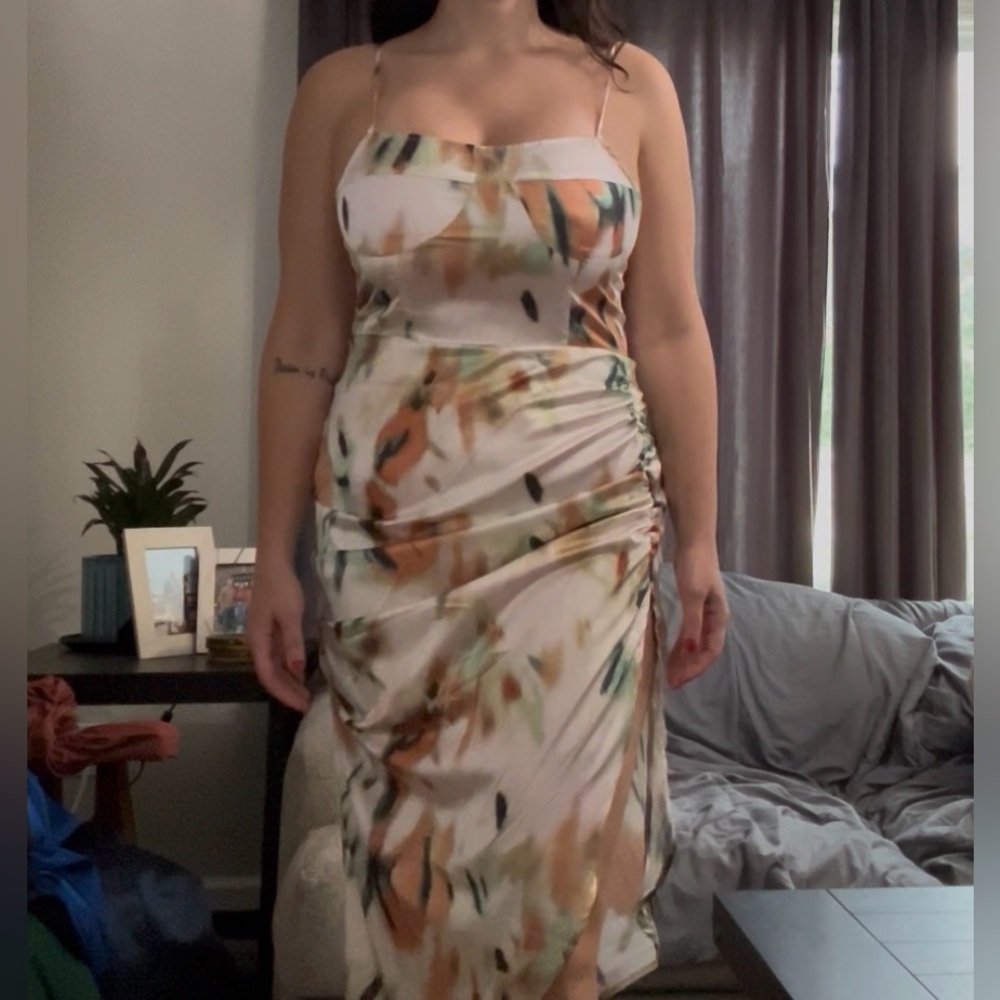 SHEIN Multicolor Ruched Midi Dress